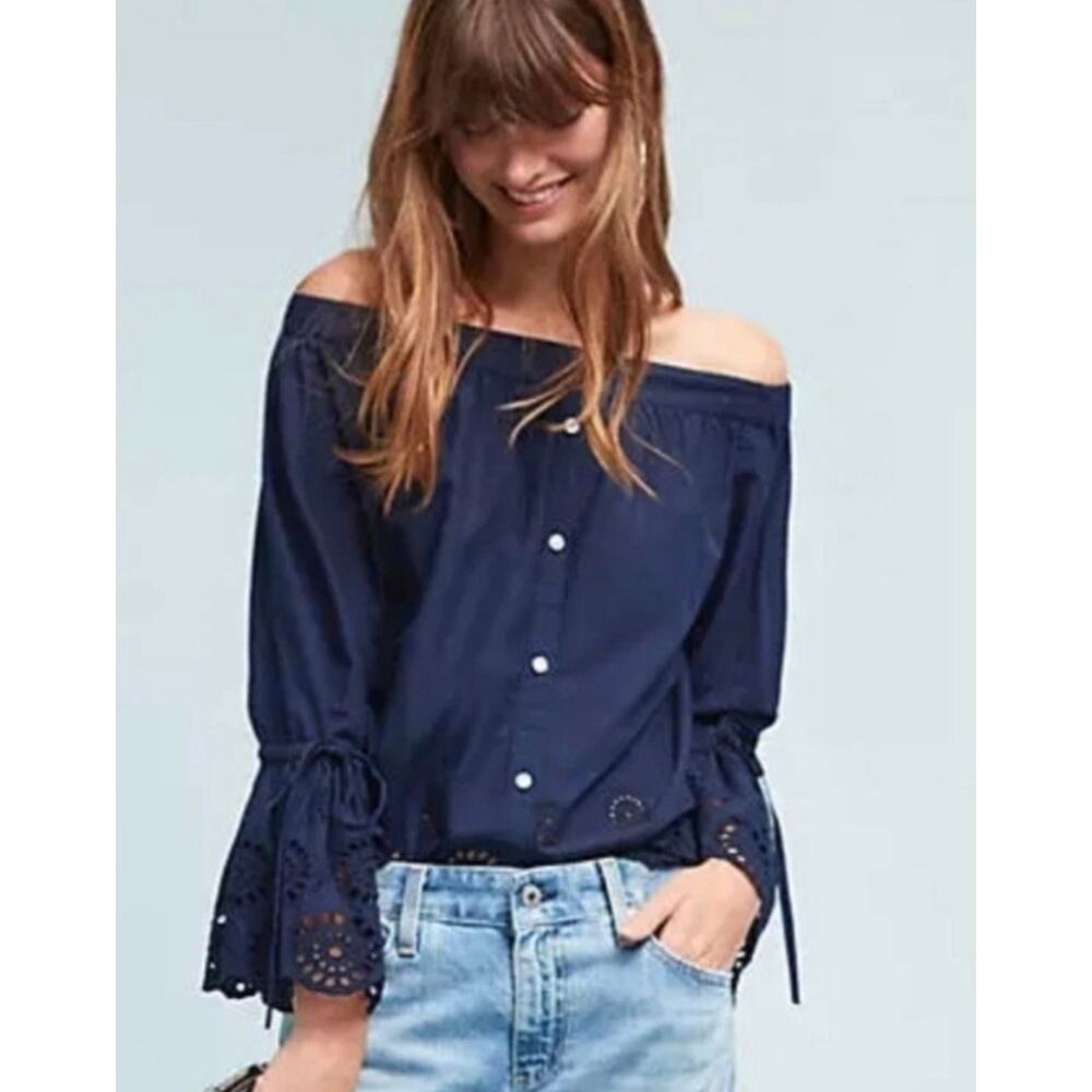 Anthropologie Isabella Sinclair Off-The-Shoulder Eyelet Blouse - Small
